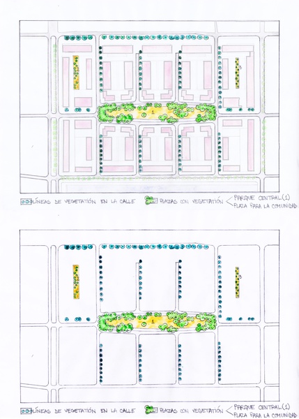 El barrio y los lugares con vegetación 