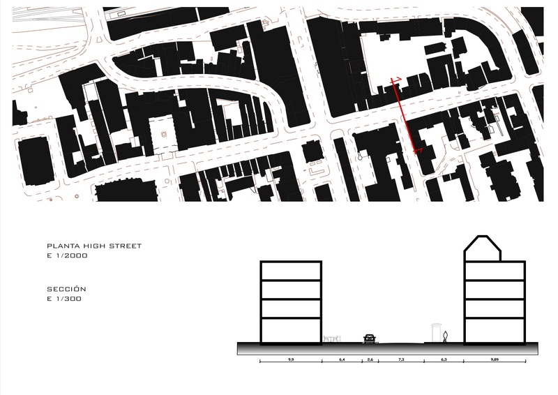 Planta y sección de la calle en la situción actual