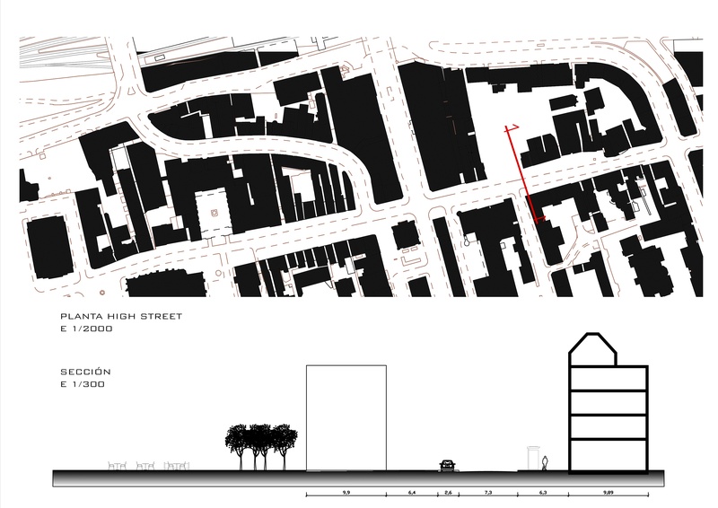  Planta y sección de la propuesta de intervención en High Street