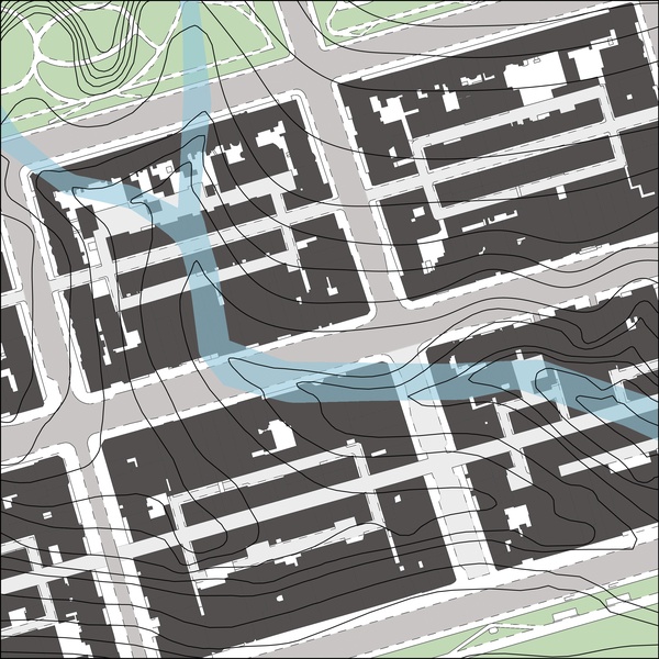 Superposición trama urbana original y topografía inventada